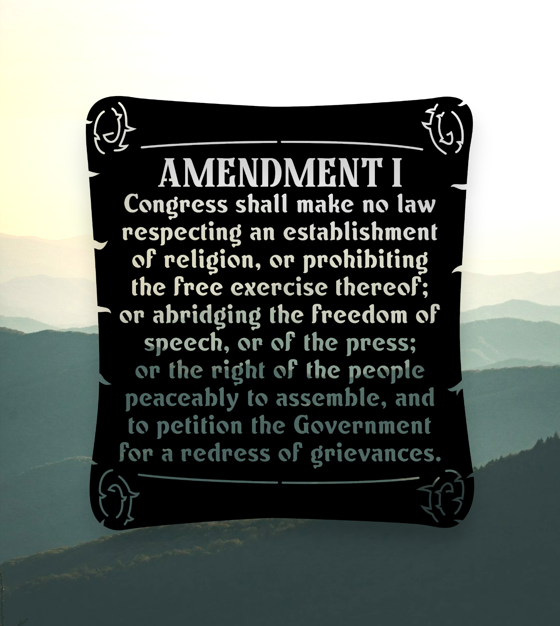 First amendment written on scroll, freedom of speech