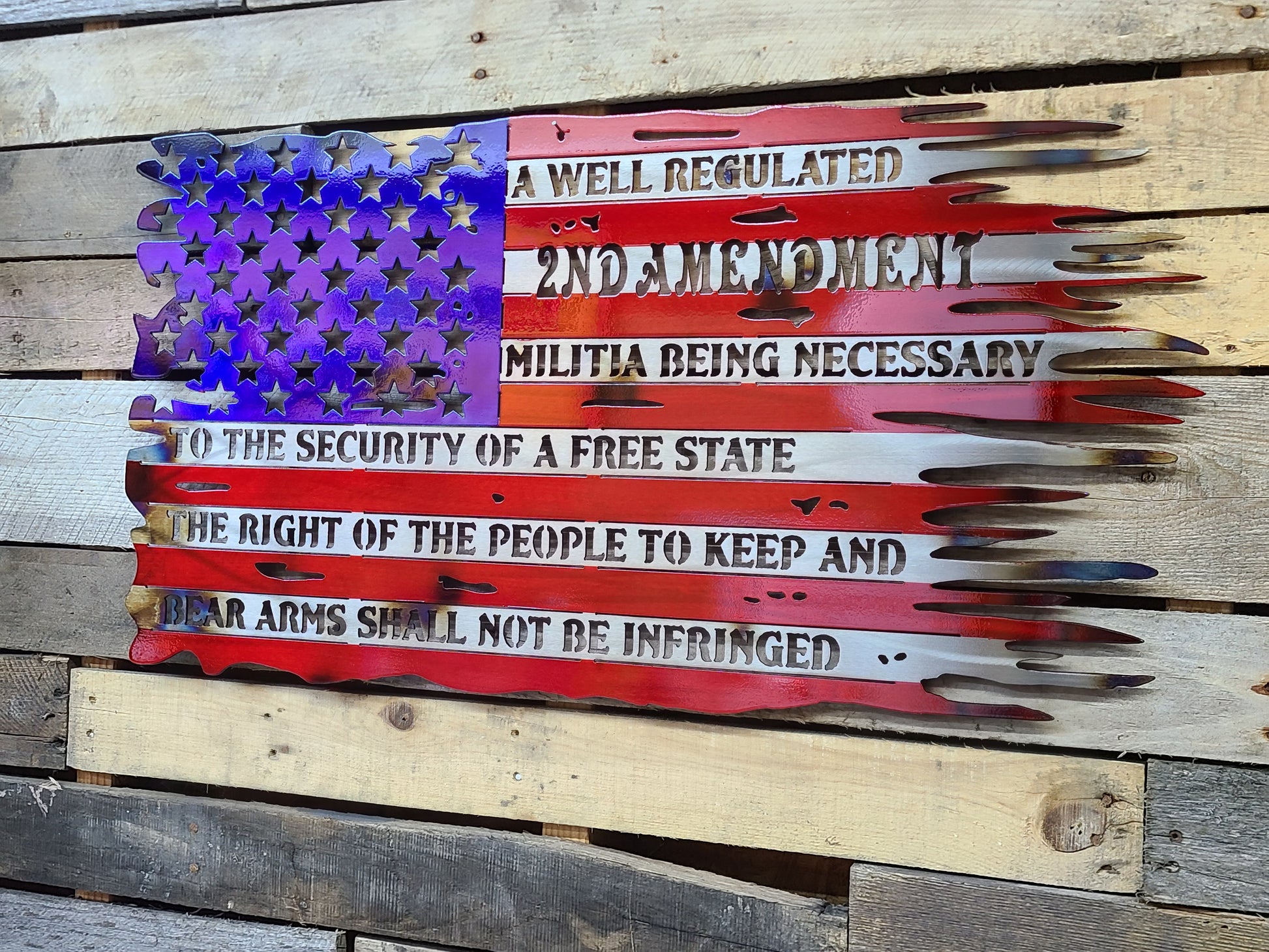 2nd Amendment Flag with 50 stars, Tattered, Distressed, Battle Worn