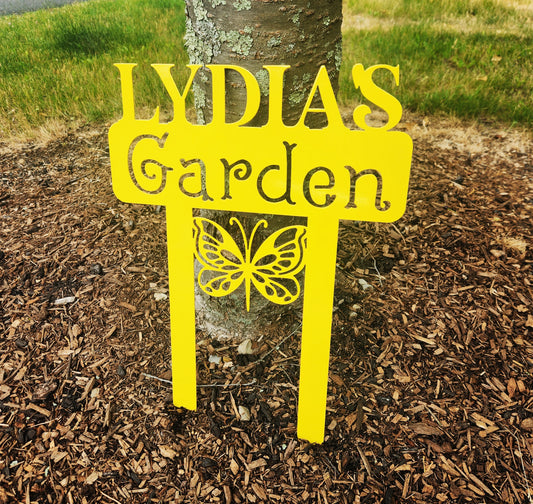 garden name sign with butterfly or dragonfly