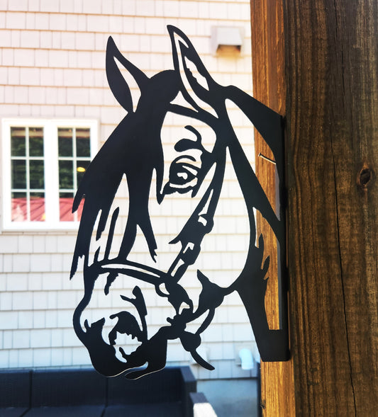 peeking horse metal wall animal sign