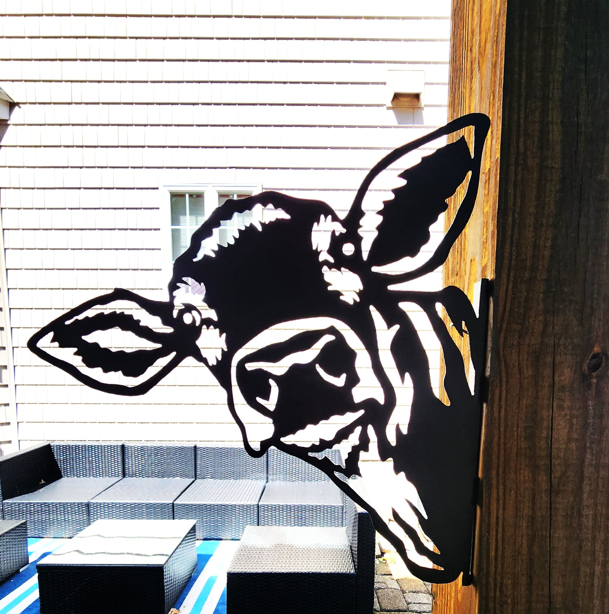 peeking cow metal wall animal sign