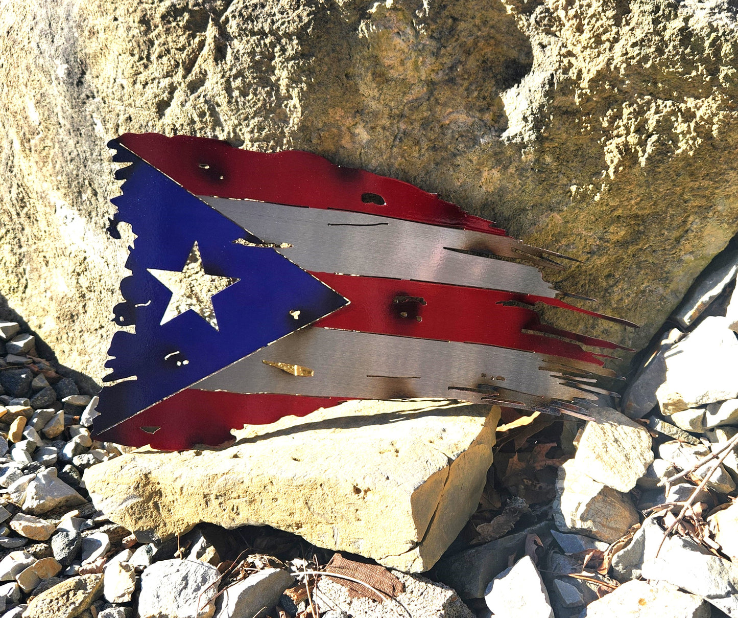 Tattered, Distressed, Battle worn Puerto Rican Flag