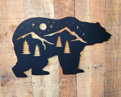 Bear Night Mountain Scene