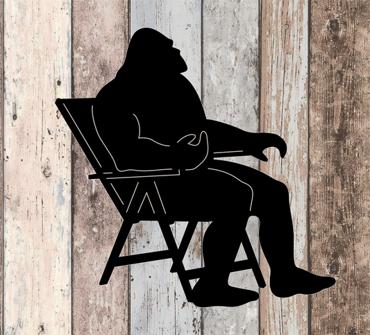 Bigfoot Sasquatch Lawn Chair Metal Sign
