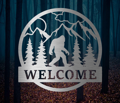 Bigfoot welcome metal circle sign