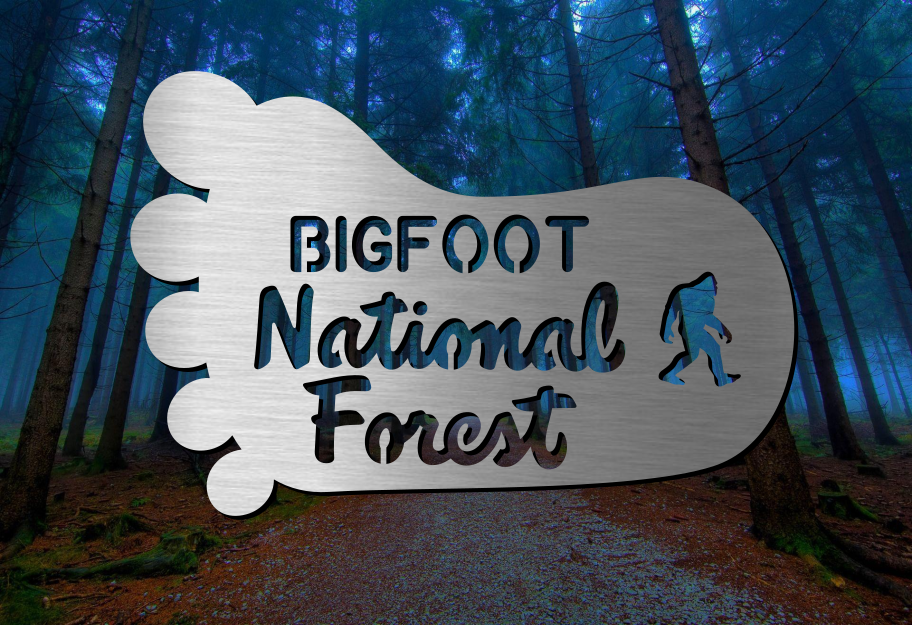 Bigfoot sasquatch footprint national forest sign