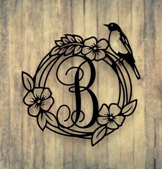 Bird nest wreath Monogram  Letter