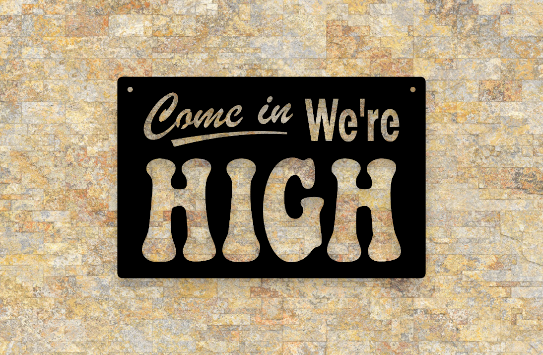 Come in we're high funny metal sign