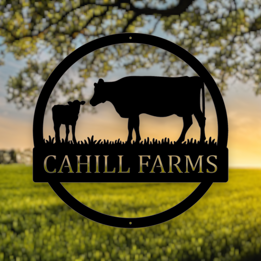 Cow and calf monogram farm house name sign