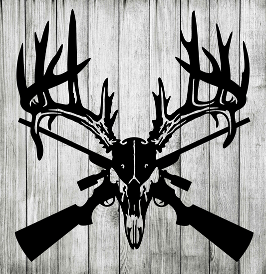 buck deer skull and guns