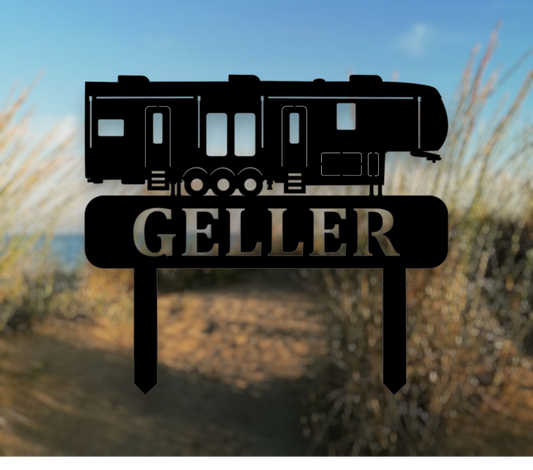 Fifth wheel rv toy hauler triple axle monogram custom name plate