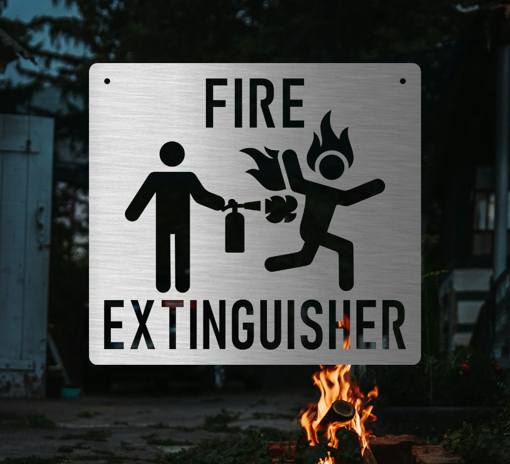 Funny fire extinguisher sign