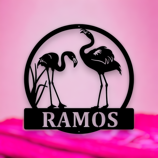 flamingos monogram custom name plate