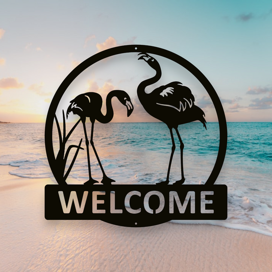 Flamingos Welcome Sign