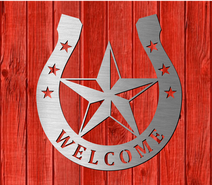 Welcome Horsehoe Star Decorative Sign