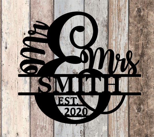 Mr & Mrs Monogram with EST Date Wedding Gift