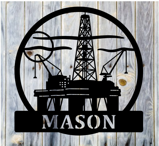 off shore oil rig monogram, custom name plate sign