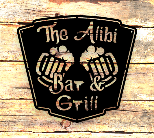 the alibi bar and grill metal sgin