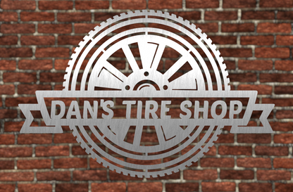 tire shop custom name monogram metal garage sign