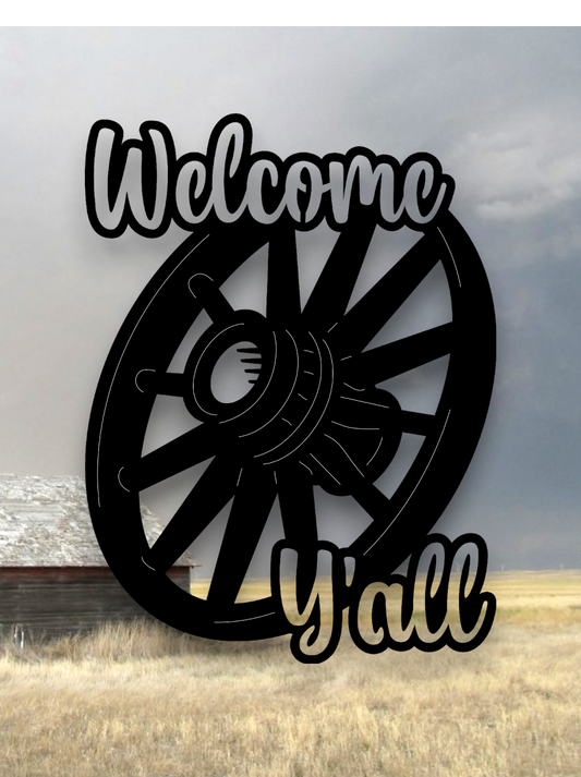 welcome yall wagon wheel home décor farmhouse sign