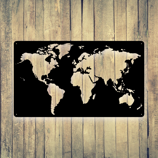 World map metal panel sign