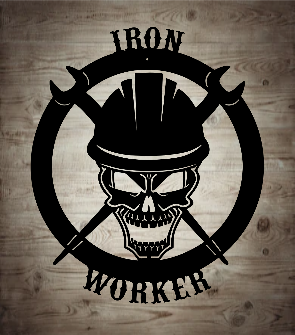 iron worker skull metal sign