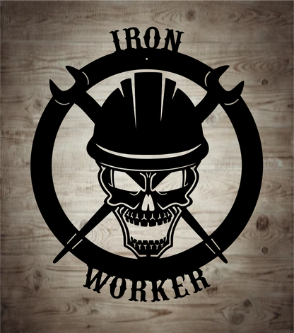 iron worker skull metal sign