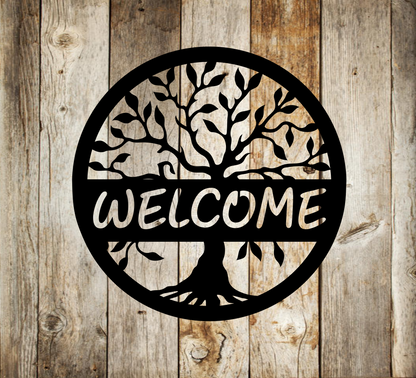 Olive tree welcome metal sign home décor