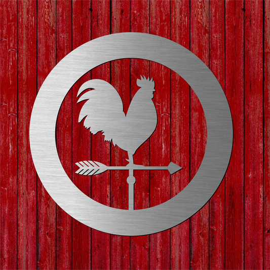 Rooster Wind Vane Round Metal Sign